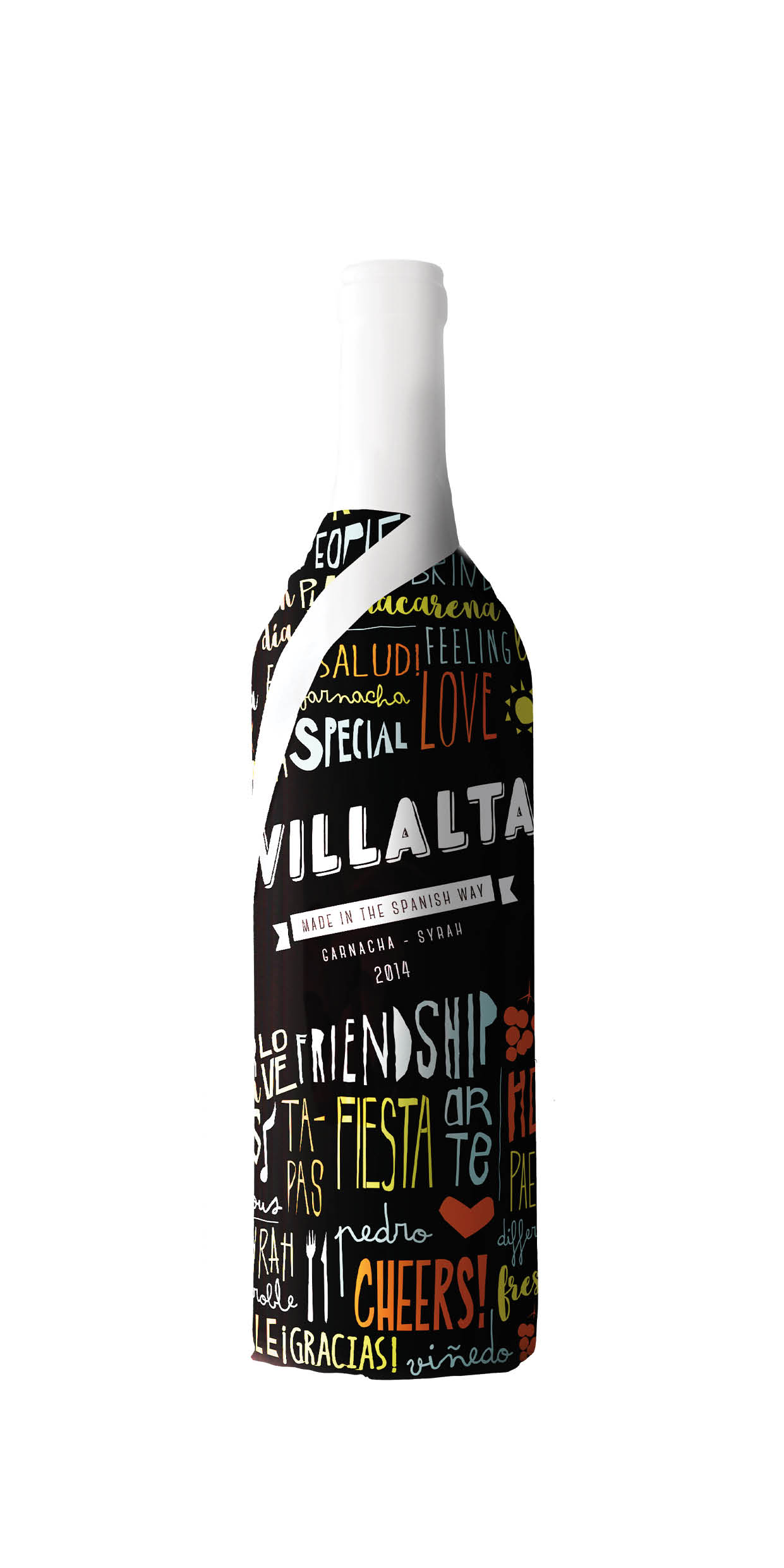 Etiqueta de vino Villalta con palabras en español e inglés.